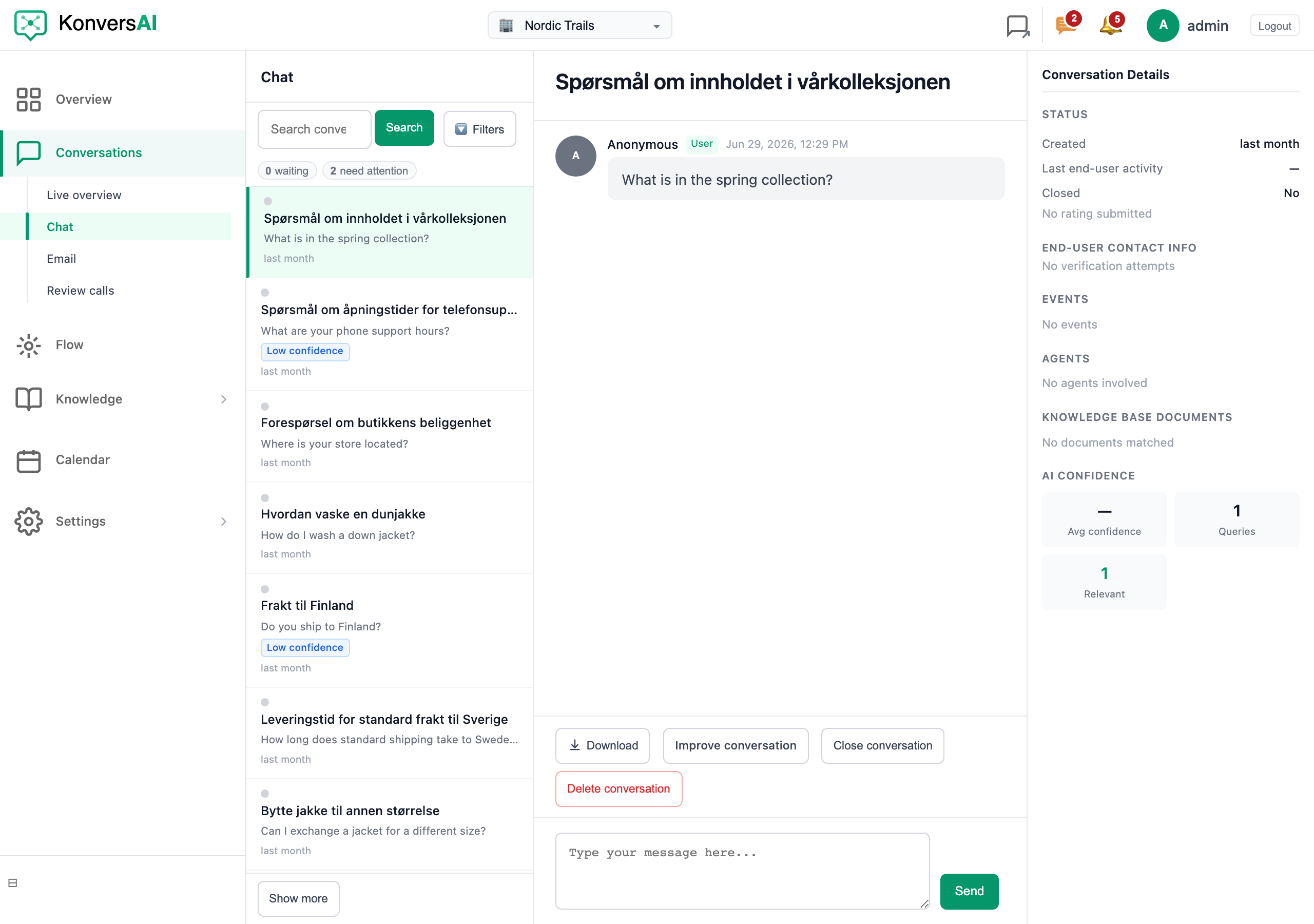The Chat screen, with the conversation list on the left and an open conversation on the right.